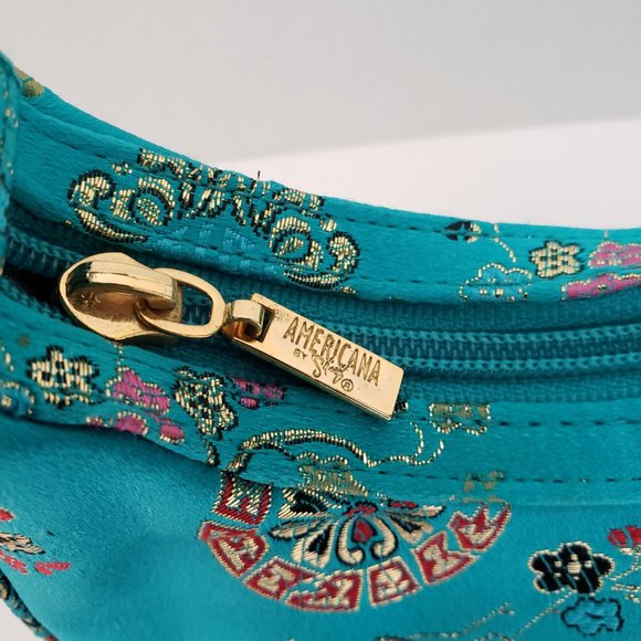 Brocade embroidered turquois mini purse. Americana by Shariff - Picture 5 of 8